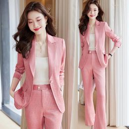 Women's Two Piece Pants Autumn Winte Elegant Women Formal Pant Sets Pink Apricot Black Blazer Jacket And Trouser 2 Set Female Work Business