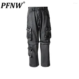 Men's Jeans PFNW Autumn Winter Tide Chic Zipper Mid-length Shorts And Long Pants Straight Denim Safari Style Multi Pocket 12A4972