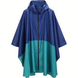 Two Tone Colour Stitching Rainwear Jacket, Waterproof Reusable Rain Poncho With Pocket, Fashion Rainwear Hooded Coat For Adult