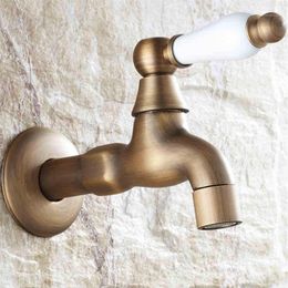 Bibcocks Faucet Antique Brass Wall Mounted Bathroom Mop Washing Machine Tap Decorative Outdoor Garden Small Taps 1512 F261R