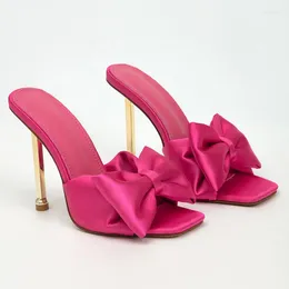 Sandals Big Bow 11cm High Heel Large Size 35-42 Open Toe Thin And Slippers For Women
