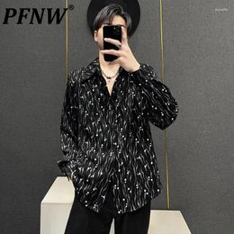Men's Casual Shirts PFNW Spring Summer Handsome Chiffon Shoulder Pad Fashion Print Graphic Comfortable Niche Y2k Tops 28A2542