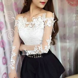 Women's Blouses Shirts Summer Fashion Lace Blouse Sexy Slash Neck one off Shoulder Ladies Office korean Tops Long sleeved autumn costumes 230421