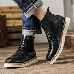 Boots Size 38-45 Male Footwear British High Calf Shoes Lace Up Men Vintage Fashion Genuine Leather Ankle Boy A031