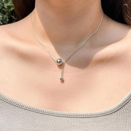 Pendants Authentic 925 Sterling Silver Straight Bar &Lucky Round Ball Pendant Snakebone Chain Choker Necklace Jewelry C-B1089