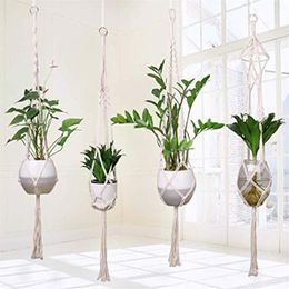 4Pcs Macrame Plant Hanger Handmade Woven Cotton Plant Holder Wall Hanging Planter Basket for Indoor Outdoor Garden Patio Balcony C291k