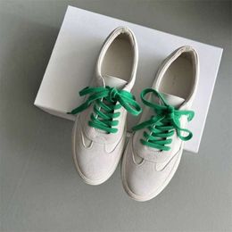 The Row style new shoes leather Pure splicing round head fashion board shoes lace up flat bottomed casual moral training shoes SP2X 2024