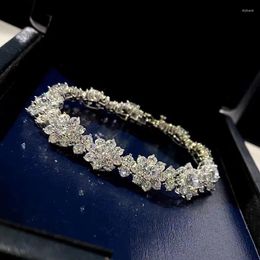 Link Bracelets JW Luxury Zircon Flower Romantic For Women Plated 925 Silver Sapphire Gemstone Rhinestone Bangle Fine Jewellery Gifts