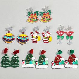 Dangle Earrings FishSheep Christmas Tree Gingerbread House Acrylic Cute Santa Claus Hat Snowman Women Holiday Jewellery