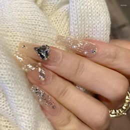 False Nails 24pcs Gold Leaf Pearl Detachable Y2k Fake With Glue Artificial Ballerina French Glitter Press On