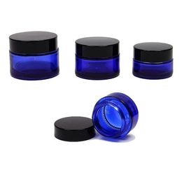 20g 30g 50g Cosmetic Jar Blue Glass Jar Cosmetic Lip Balm Cream Jars Round Glass Bottle with inner PP Liners Msbch
