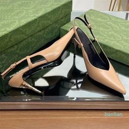 sandals fashionable suede slingbacks pointed ankle strap buckle designer shoes metal 8.5cm slim high heels leather sandal
