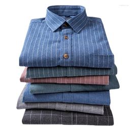 Men's Casual Shirts S-6XL Cotton Long Sleeve Shirt Breathable Soft Comfortable Standard Pocket Striped Plaid Fashion Men Tops