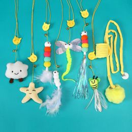 Cat toys from high fun swing hanging door hanging elastic feather tickling cat stick bell little mouse cat supplies