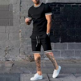 Men's Tracksuits Men Trend Casual Beach Style Texture 3D Digital Printing Tshirt Shorts Suit 230421