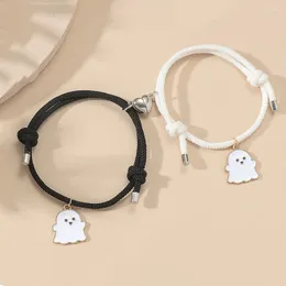 Link Bracelets 2PCS Cute Cartoon Ghost Pendant Couple Bracelet For Women Romantic Heart Magnetic Attracting Friendship Jewellery Gift