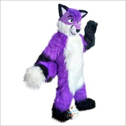 High quality Long Hair Purple Wolf Fox Dog Mascot Costume Halloween Christmas Fancy Party Dress Cartoon Character Suit Carnival Unisex Adults Outfit