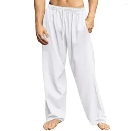Men's Pants Baggy Breathable Cotton And Linen Straight Wide Leg Sport Gym Yoga Drawstring Elasticated Trousers Clothing