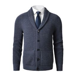 Men s Sweaters Shawl Collar Cardigan Sweater Slim Fit Cable Knit Button up Merino wool with Pockets 231122