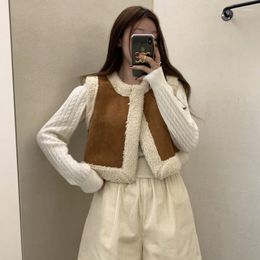 Women's Vests Chic Autumn Winter Vest Versatile Fur Integrated Stitching Imitation Lamb Wool Layering Front And Back Two Women