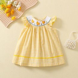 Girl Dresses Baby Girls Plaid With Chick Embroidery & Smocking Toddler Cotton Dress Children Summer Party Clothing 1-5Y