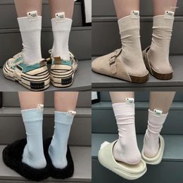 Women Socks Japanese Solid Colour Spring Summer Trend English Letter Heel Cloth Label Candy Pile