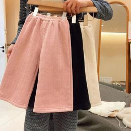 Trousers 2023 Winter Kids Girls Wide Leg Pants Cotton Fleece Thick Solid Warm Toddler Plus Velvet Cusual Baby