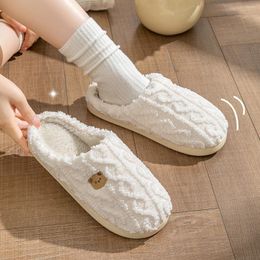 Slippers Winter Women Men Cute Cartoon Bear Home Warm Plush Slides Couples Indoor Thick Soft Fluffy Cosy Flats Non Slip Shoes