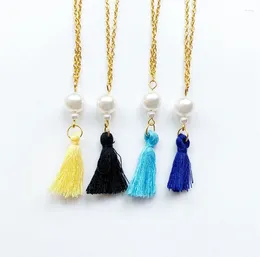 Pendant Necklaces Mini Cotton Tassel Charms Imitation Pearl Beads Necklace Jewellery Gold Colour Link Chain Simple Style