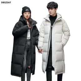 Men's Down Parkas XK S-3xl Mens White Duck Down Jacket Winter Male Coats Zipper Long Style Solid Hooded Thicken Windproof Outerwear Clothes Hy169 231121