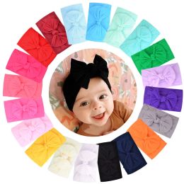 new Baby Girls wide Nylon Bow Headbands Children Soft elastic Bowknot Hairbands Kids Hair Accessories Hair band Princess Headdress 20 Colours