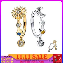 Hoop Earrings 2023 Authentic 925 Sterling Silver Two-tone Sparkling Solar For Women Birthday Party Jewelry Gift BTE167