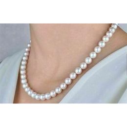 Pendant Necklaces Hand knotted sturdy Top Grading AAAA Japanese Akoya 9-10mm white Pearl Necklace 18"231118