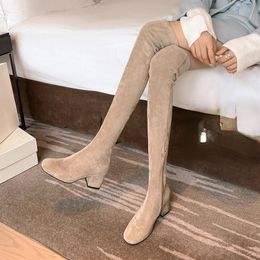 Boots Ladies Shoes Sexy Slim Over Knee Thigh High Boots Round Toe Square Heel Solid Long Boots Women's Casual High Heels Shoes 231122