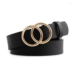 Belts Fahion Personality Belt For Women Dress Waistband PU Leather Metal Double Ring Pin Buckle Vintage Jeans Accessories Female