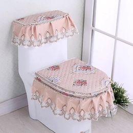 Toilet Seat Covers Household Toilet Seat Cushion Three Piece Set Lace Fabric Toilet Mat European style flowers Flush Toilet Seat Cover 231122