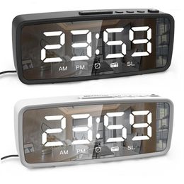 Other Clocks & Accessories FM Radio LED Digital Alarm Clock Snooze 3 Brightness Settings 12 24 Hour USB Make Up Mirror Electronic 2501