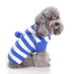 Dog Apparel Warm Winter Pet Clothes Small Medium Large Dogs Coat Jacket Stripe Hooded Sweater Puppy Costume