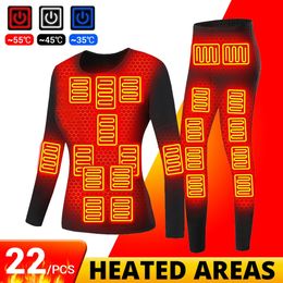 Women's Thermal Underwear Women Heated Thermal Underwear Skiwear Heating Underwear Suit Fleece Warm Top Pants USB Electric Heating Clothes Winter Men 231122