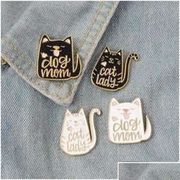 Pins, Brooches Pins Brooches Vintage Punk Style Dog Cat Brooch Lady Metal Kawaii Enamel Pin Badge Buttons Shirt Denim Jacket Bag Decor Dha8W