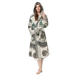 Women's Robe US Dollar Printed Bathrobe Europe and America Couple Hooded Pyjamas Flannel Homewear Personalised Nightgown 231121