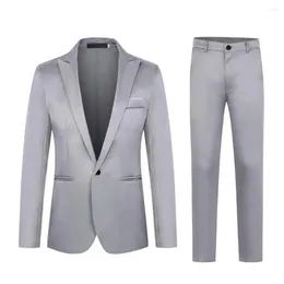 Men's Suits Men Slim Fit Pants Set Business Suit With Single Button Long Spring/autumn Solid Color Lapel Design