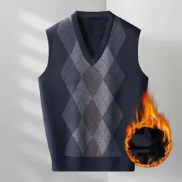 Men's Vests Rhombus Print Sweater Vest Winter Stylish V-neck Warm Soft Fashionable For Fall
