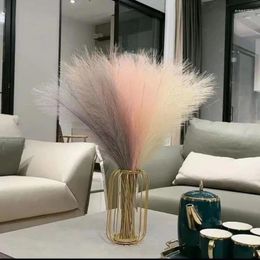 Decorative Flowers Aqumotic 43cm(17") Colourful Faux Pampas Branches Fluffy Pompas Decorativas In Vase Fake Grass Decor Artificial Plants