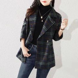 Women's Suits Loose Jacket Blazer Woman Plaid Tweed Clothes Cheque Wool & Blend Outerwears Coats For Women Youthful Korean Style