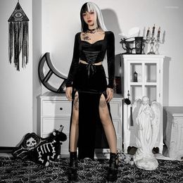 Skirts Women's Skirt Gothic Punk Slit In Black Cosplay Party Gyaru Goth Streetwear Chic Sexy Stylish High Waist Midi Dresses