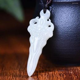 Pendants Natural White Jade Sword Pendant Necklace Men Women Fine Jewellery Nephrite Hetian Jades Lucky Amulet Sweater Chain Necklaces