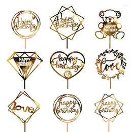 Party Supplies Acrylic Cake Insert Double-Sided Mirror Birthday Card Baking Decoration Happy Topper Golden