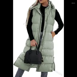 Women's Vests Solid Color Mid Length Hooded Vest Casual Fashion Zippered Cotton Jacket Autumn And Winter Warm