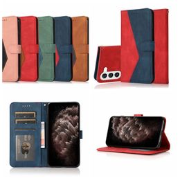 PU Leather Wallet Cases For Samsung S24 Ultra S24 Plus A05 A05S A15 Contrast Geometric Magnetic Hit Hybrid Color ID Card Slot Holder Flip Cover PU Book Pouch Strap